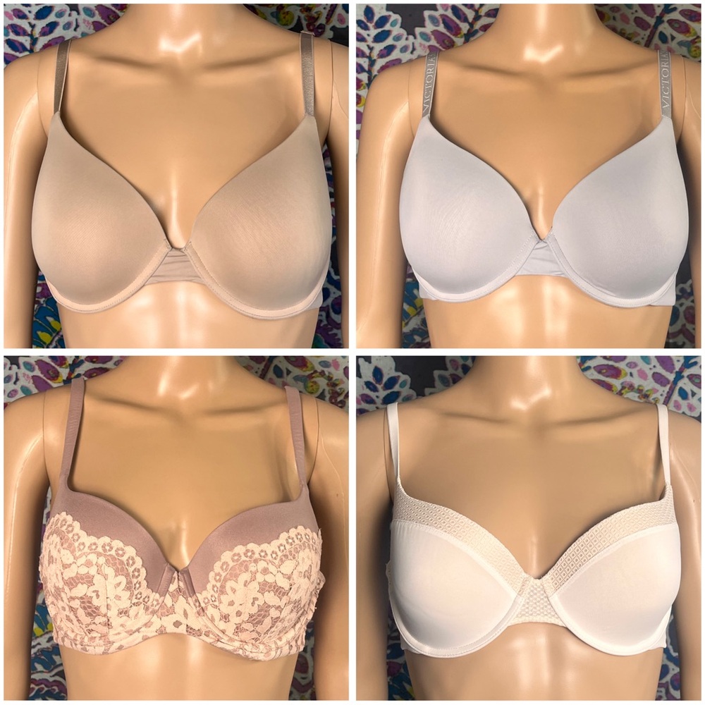 Victoria's Secret Lot 34D T-Shirt Lightly Lined Demi 4 Bras White Blue Nude